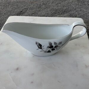 Classic White Gravy Boat with Black Floral Design